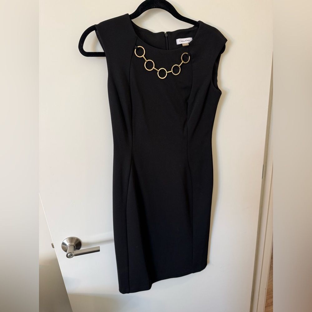 Calvin Klein Black Midi Dress with Gold Rings
